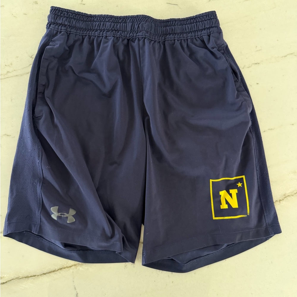 Navy Midshipmen Shorts Mens Medium Blue Under Armour HeatGear NCAA Football